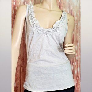 Eddie Bauer Tank Top Womens XS Light Gray Raw Edge Rosette Neckline 100% Cotton